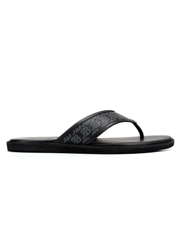 Black Thong Leather Slippers