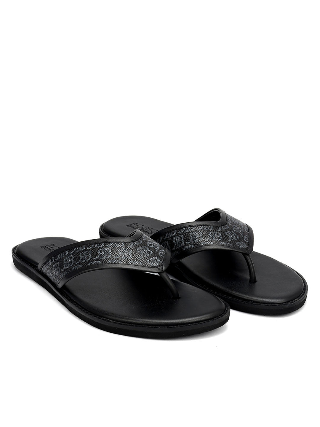 Black Thong Leather Slippers