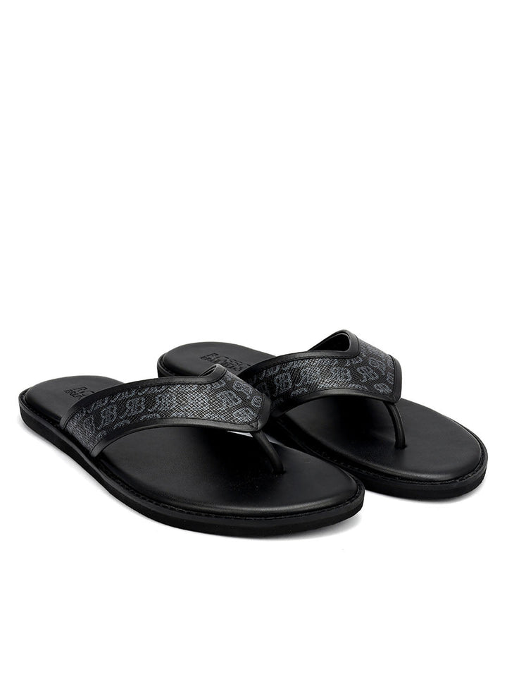 Black Thong Leather Slippers