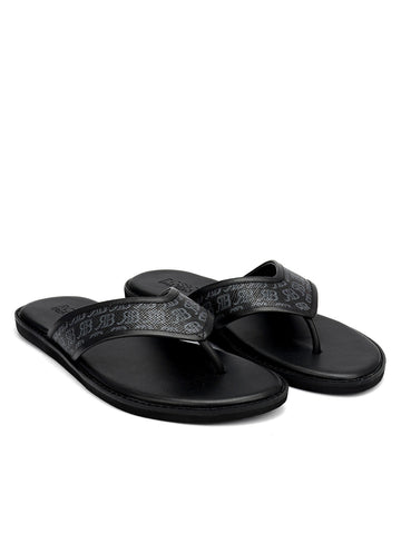 Black Thong Leather Slippers