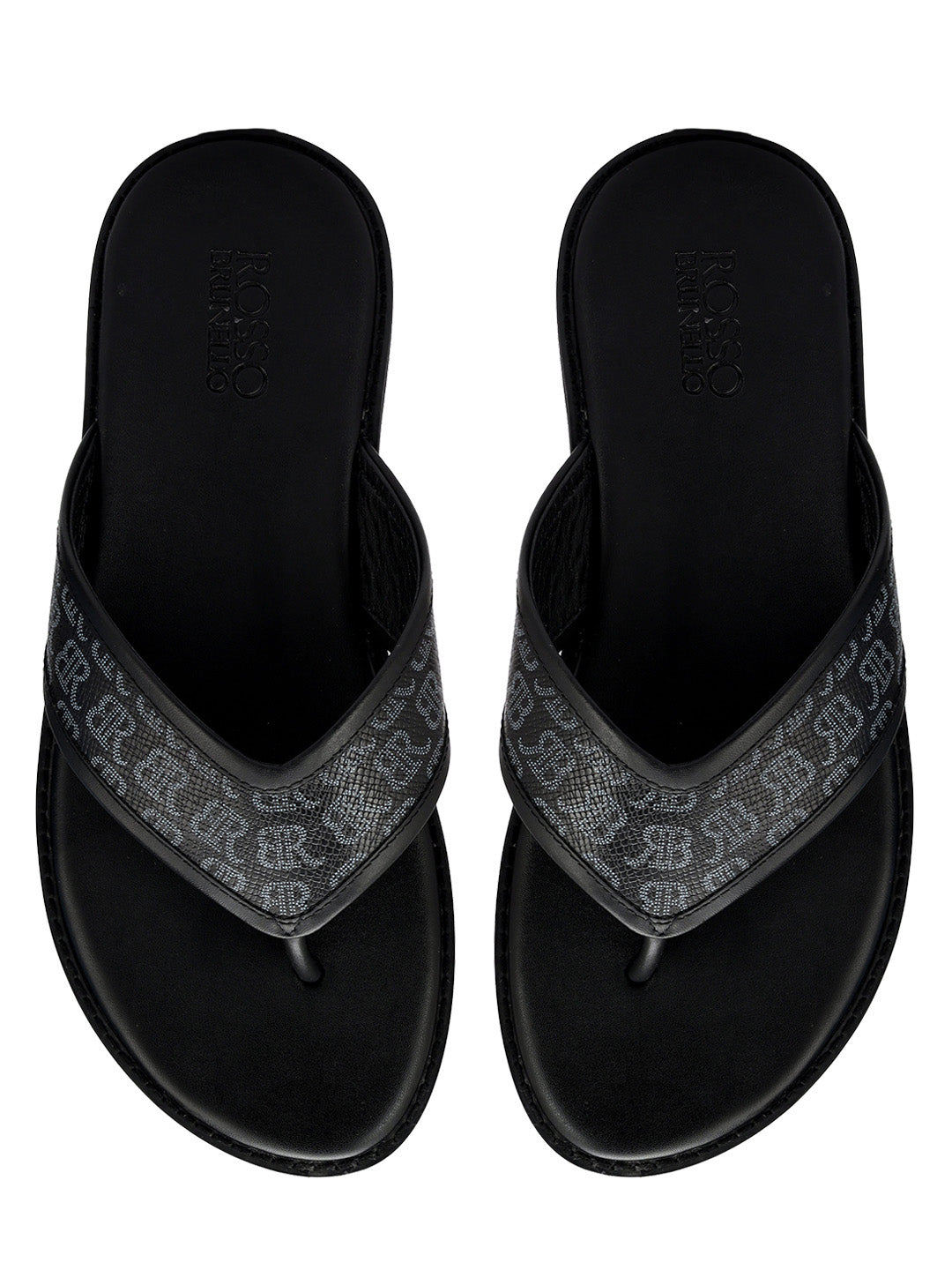 Black Thong Leather Slippers