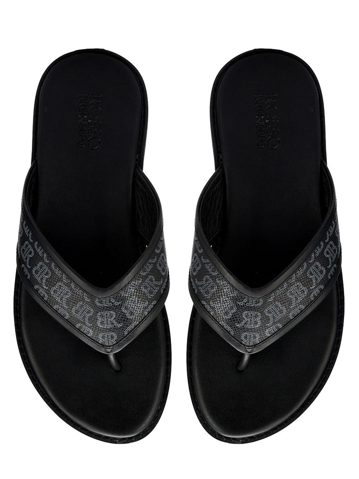 Black Thong Leather Slippers
