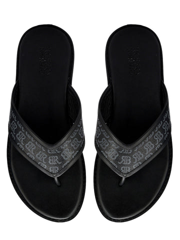 Black Thong Leather Slippers
