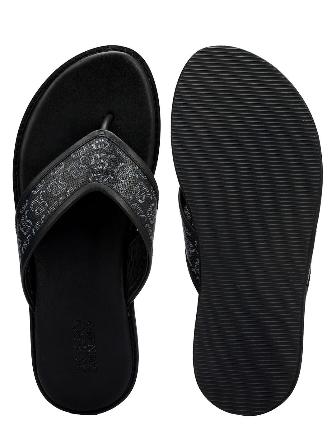 Black Thong Leather Slippers