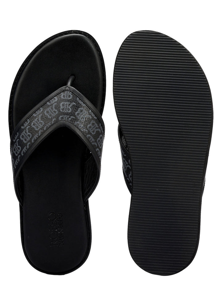 Black Thong Leather Slippers