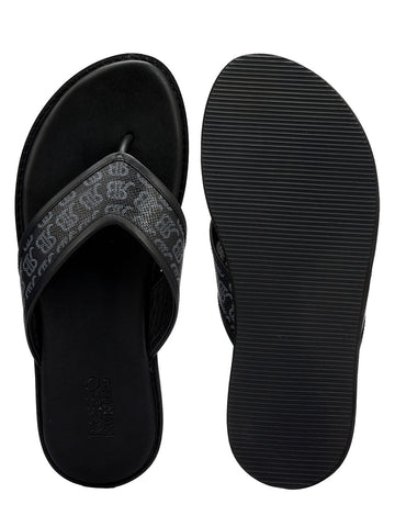 Black Thong Leather Slippers