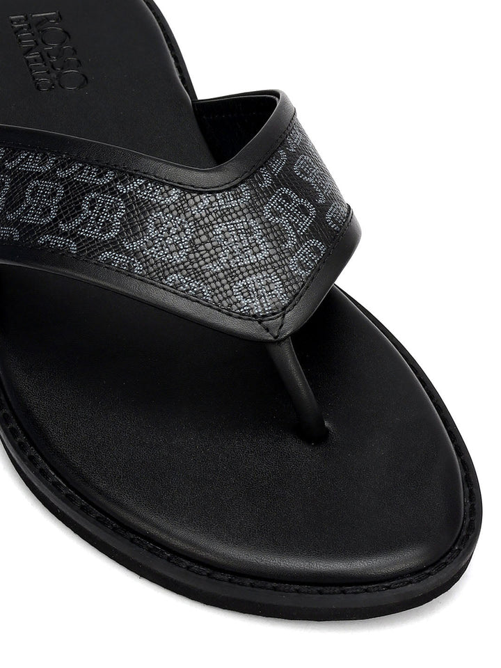 Black Thong Leather Slippers