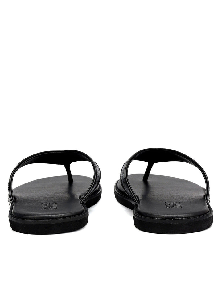 Black Thong Leather Slippers