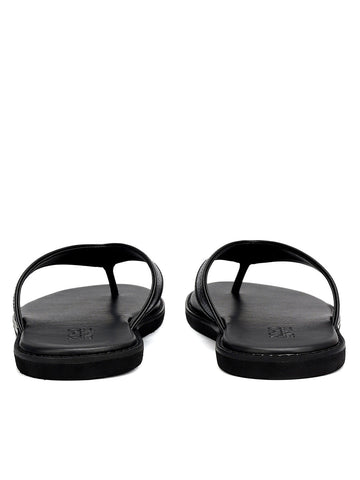 Black Thong Leather Slippers