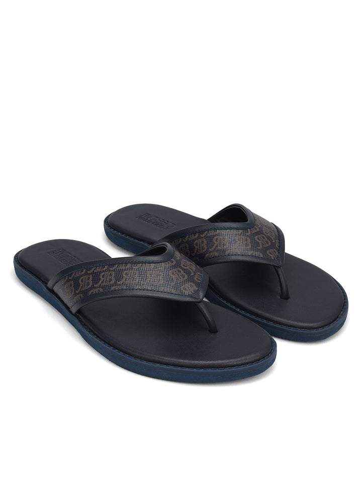 Blue Thong Leather Slippers