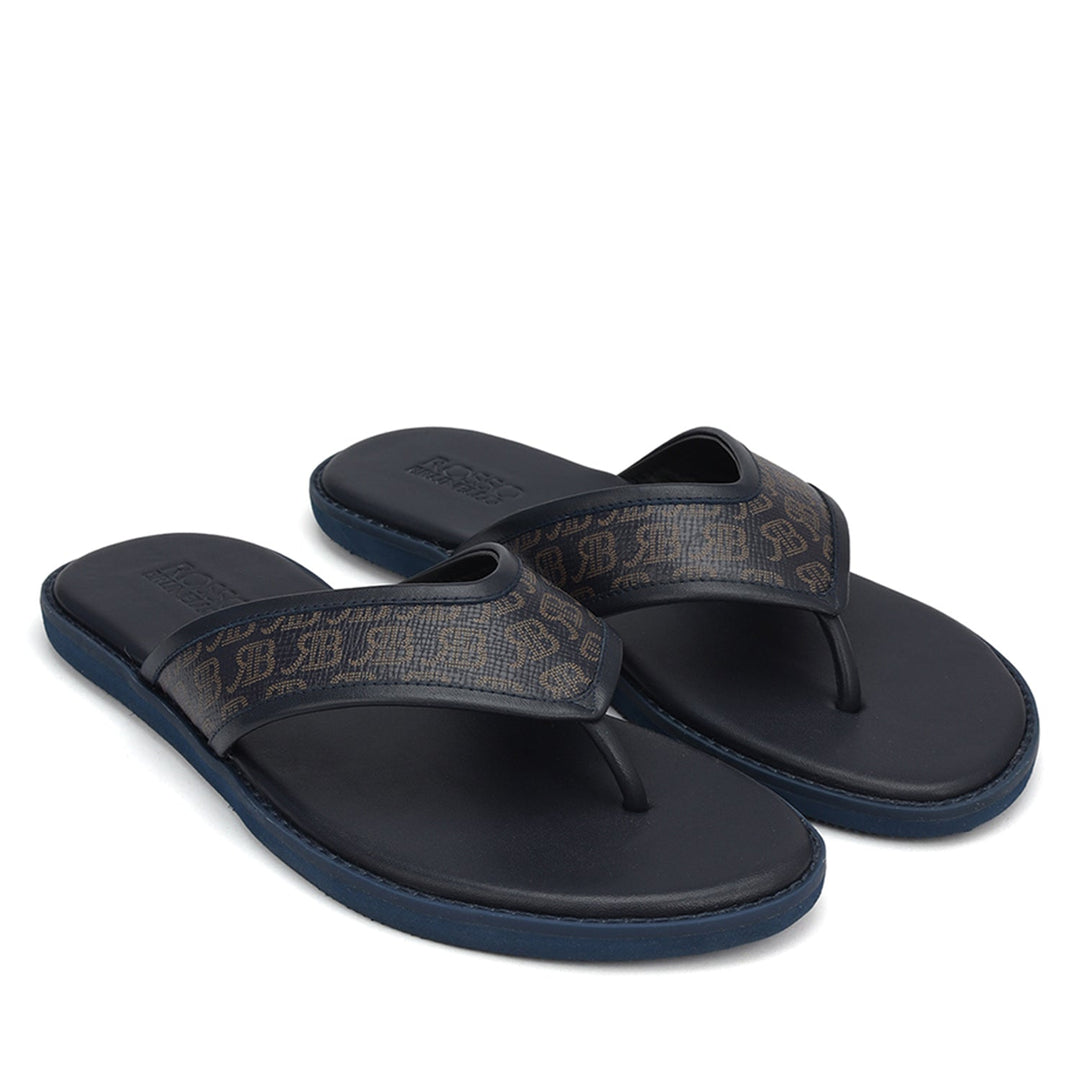 Blue Thong Leather Slippers