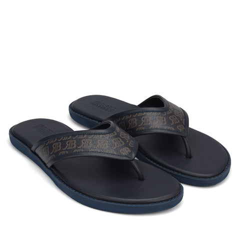 Blue Thong Leather Slippers