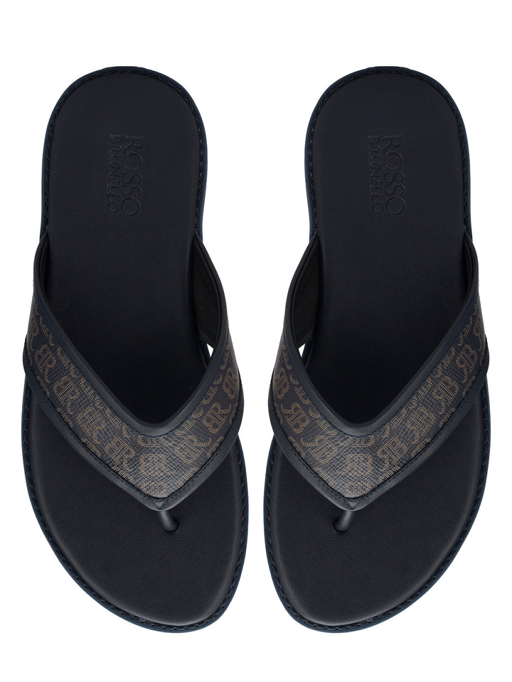 Blue Thong Leather Slippers