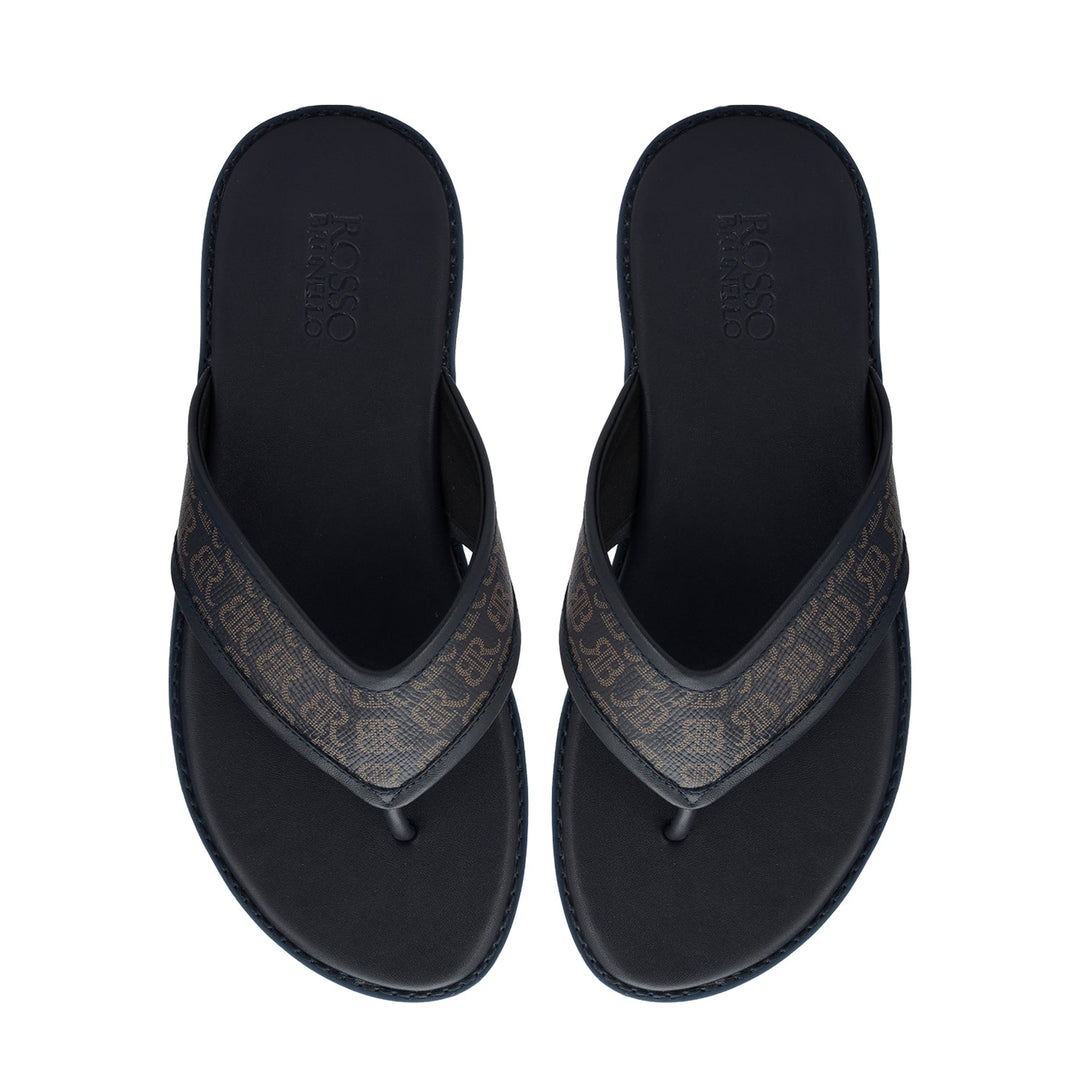 Blue Thong Leather Slippers