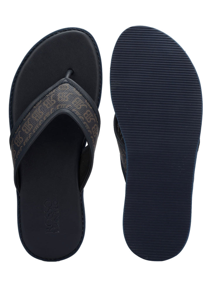 Blue Thong Leather Slippers