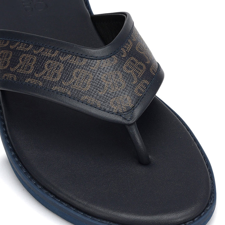 Blue Thong Leather Slippers