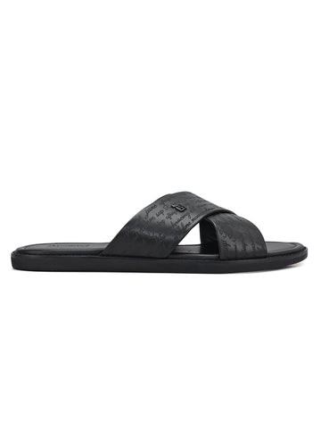 Black Criss Cross Leather Slippers
