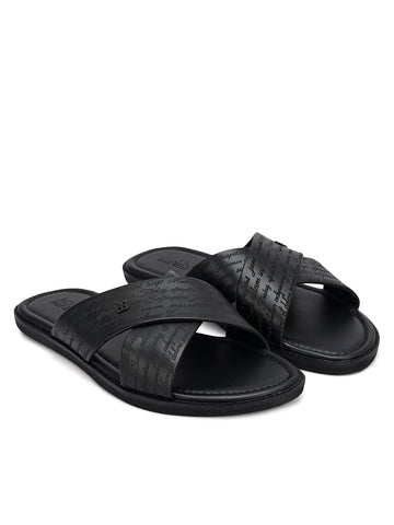 Black Criss Cross Leather Slippers