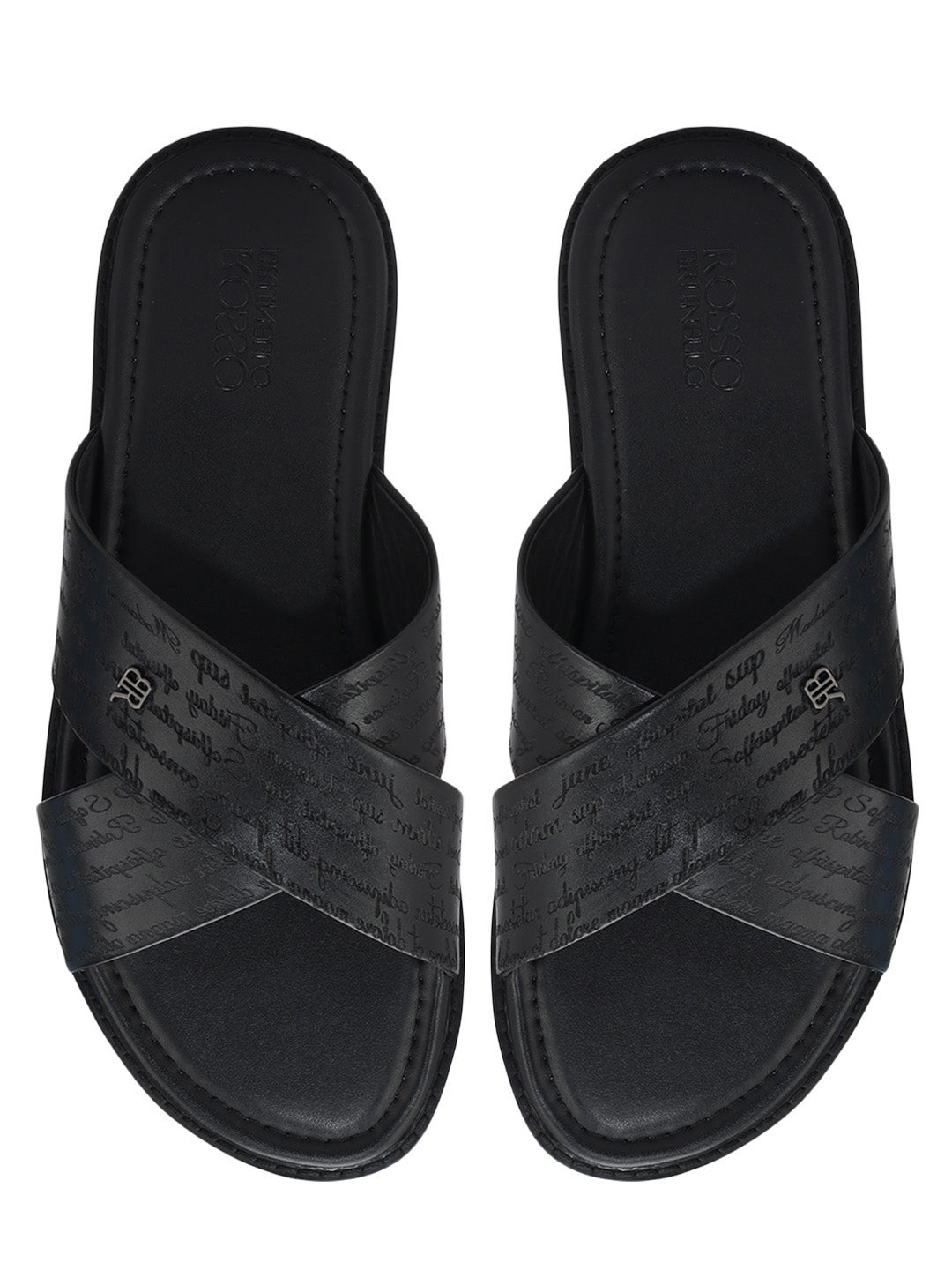 Black Criss Cross Leather Slippers