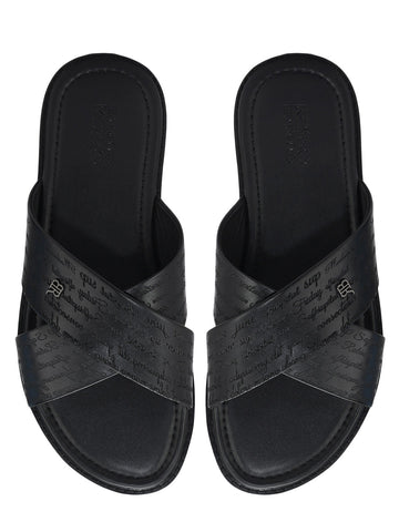 Black Criss Cross Leather Slippers