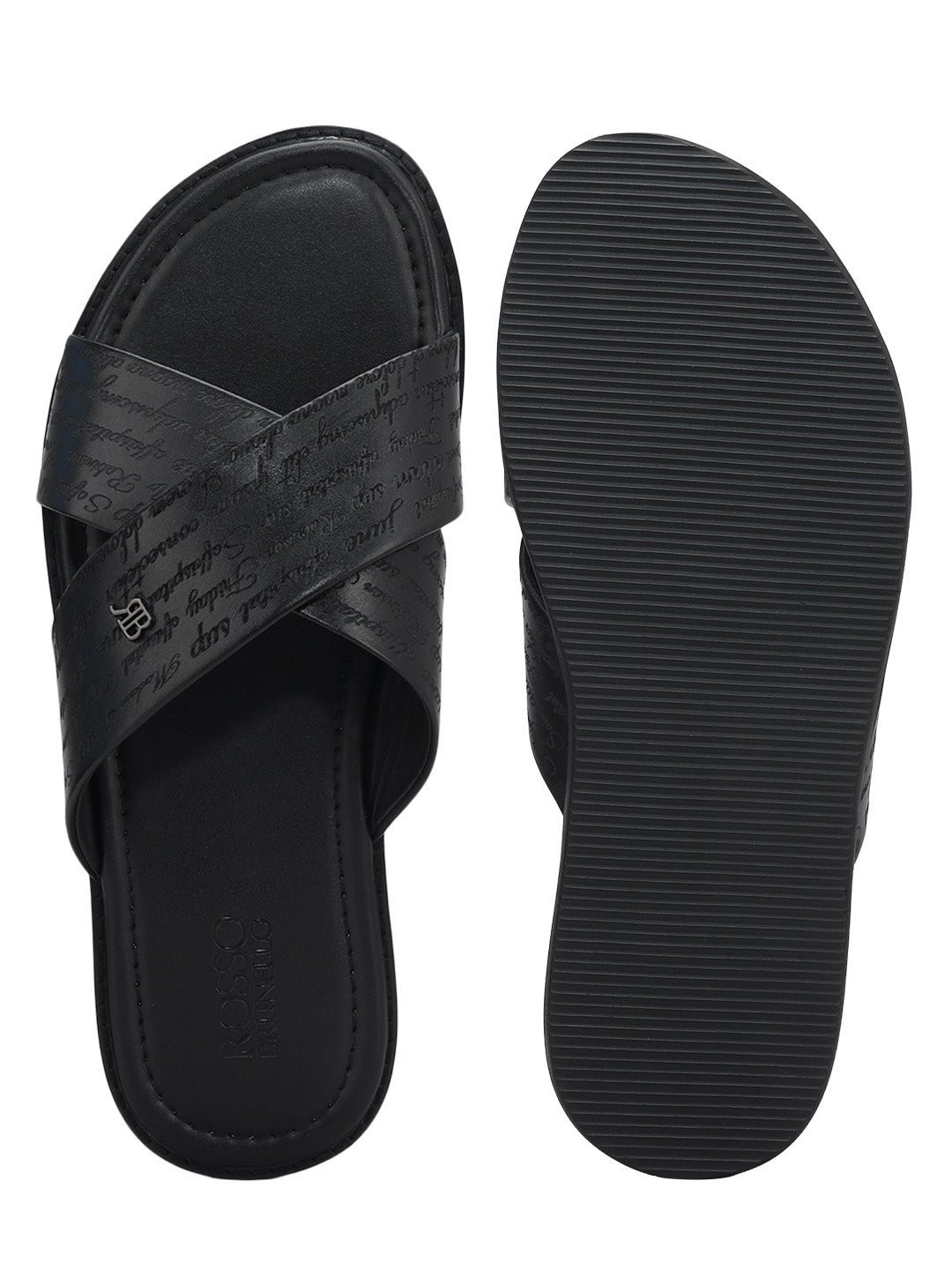 Black Criss Cross Leather Slippers