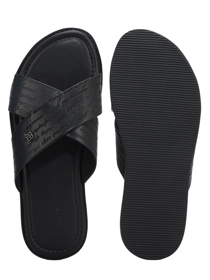 Black Criss Cross Leather Slippers