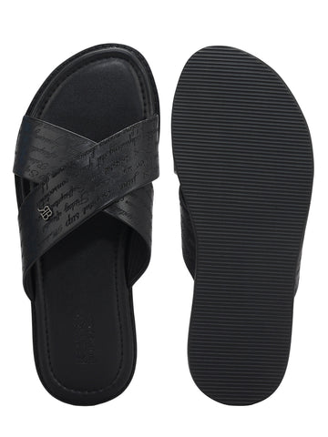 Black Criss Cross Leather Slippers