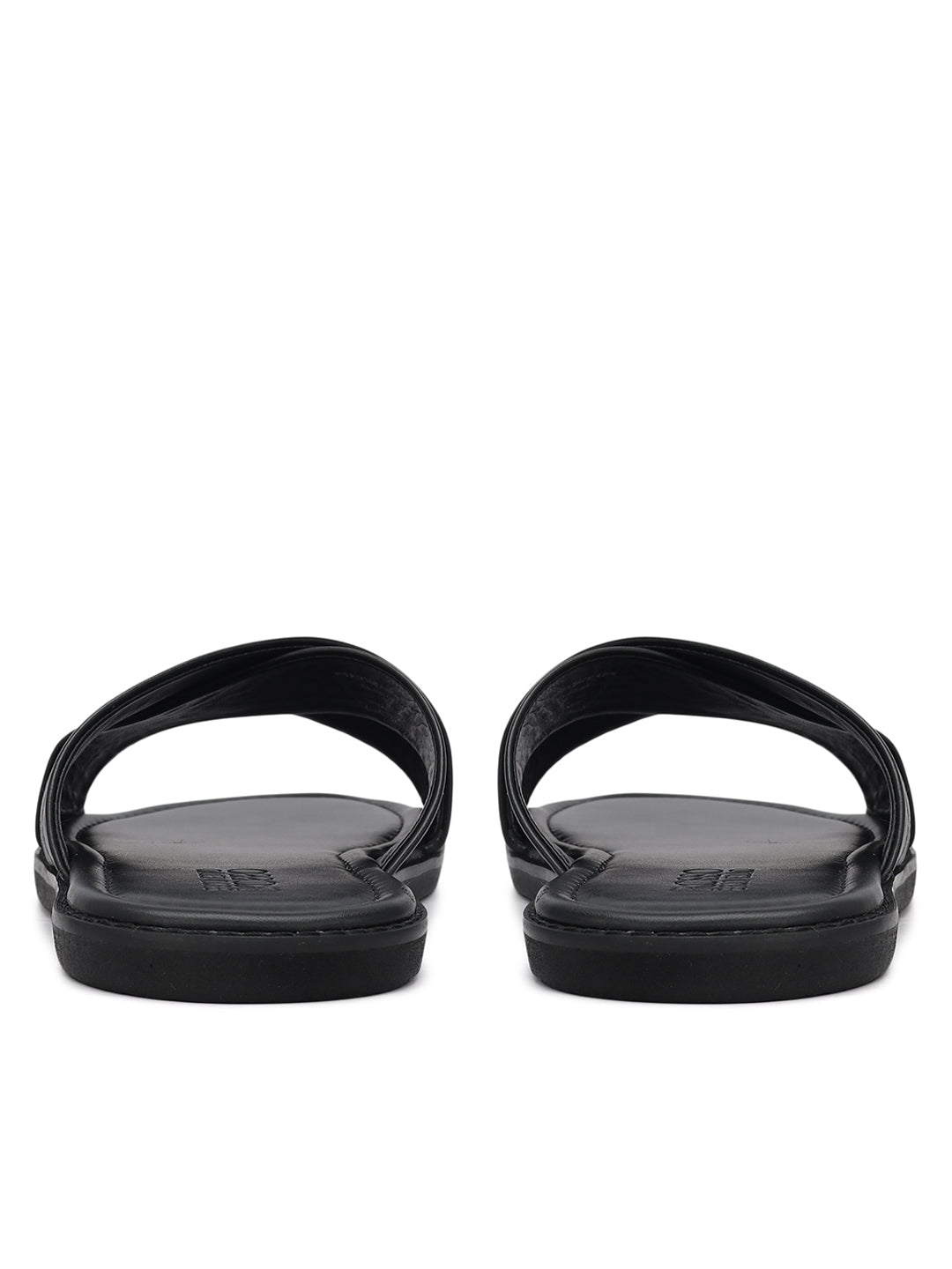 Black Criss Cross Leather Slippers
