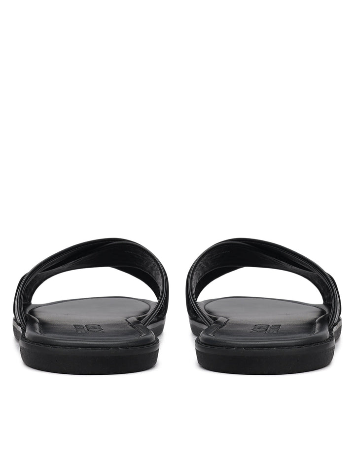 Black Criss Cross Leather Slippers