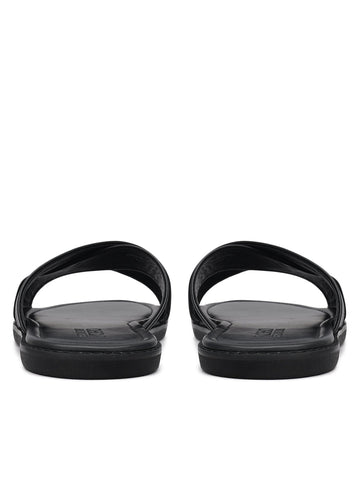 Black Criss Cross Leather Slippers