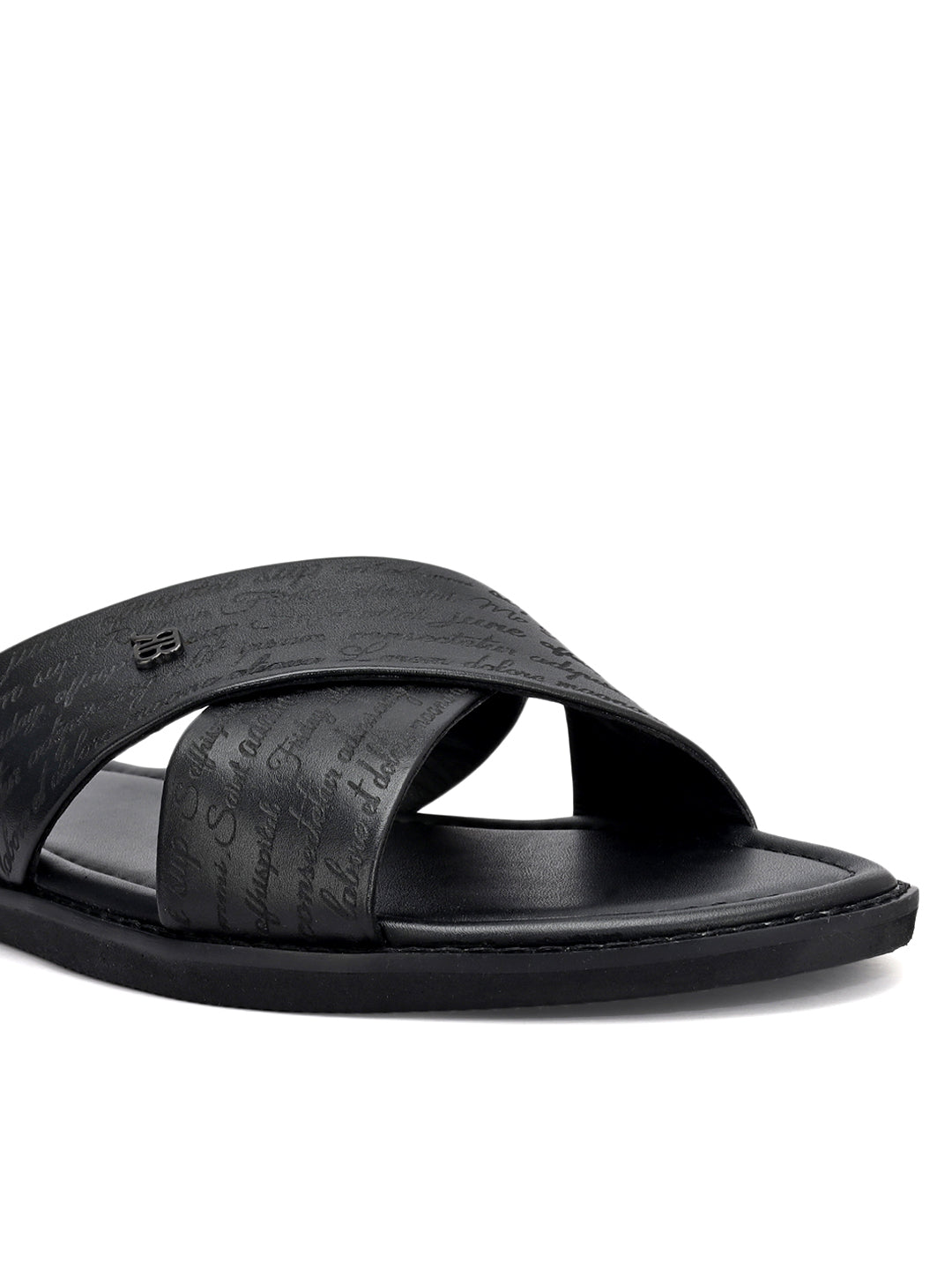 Black Criss Cross Leather Slippers