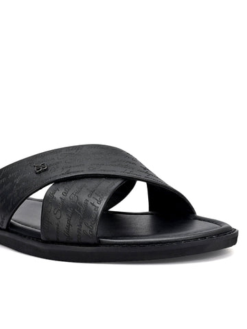 Black Criss Cross Leather Slippers