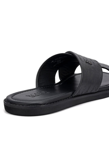 Black Criss Cross Leather Slippers