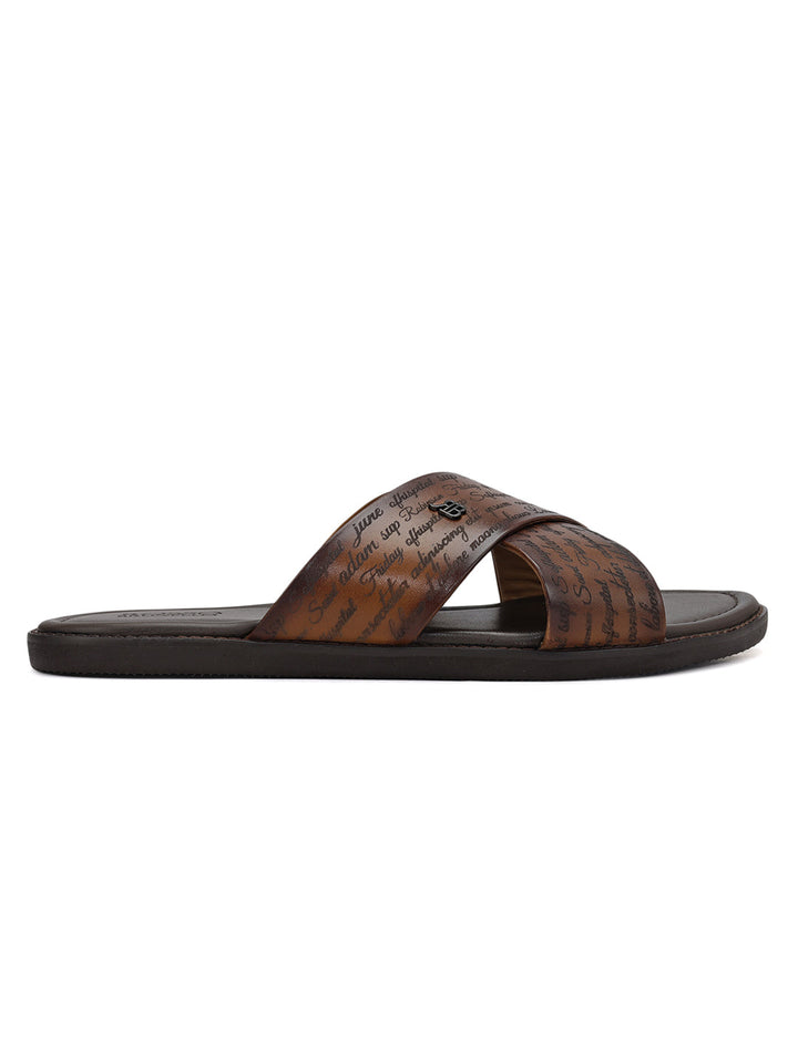 Tan Criss Cross Leather Slippers