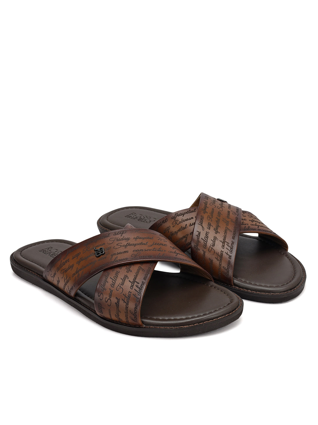 Tan Criss Cross Leather Slippers