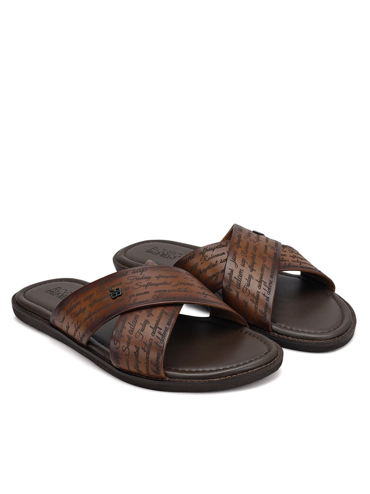 Tan Criss Cross Leather Slippers