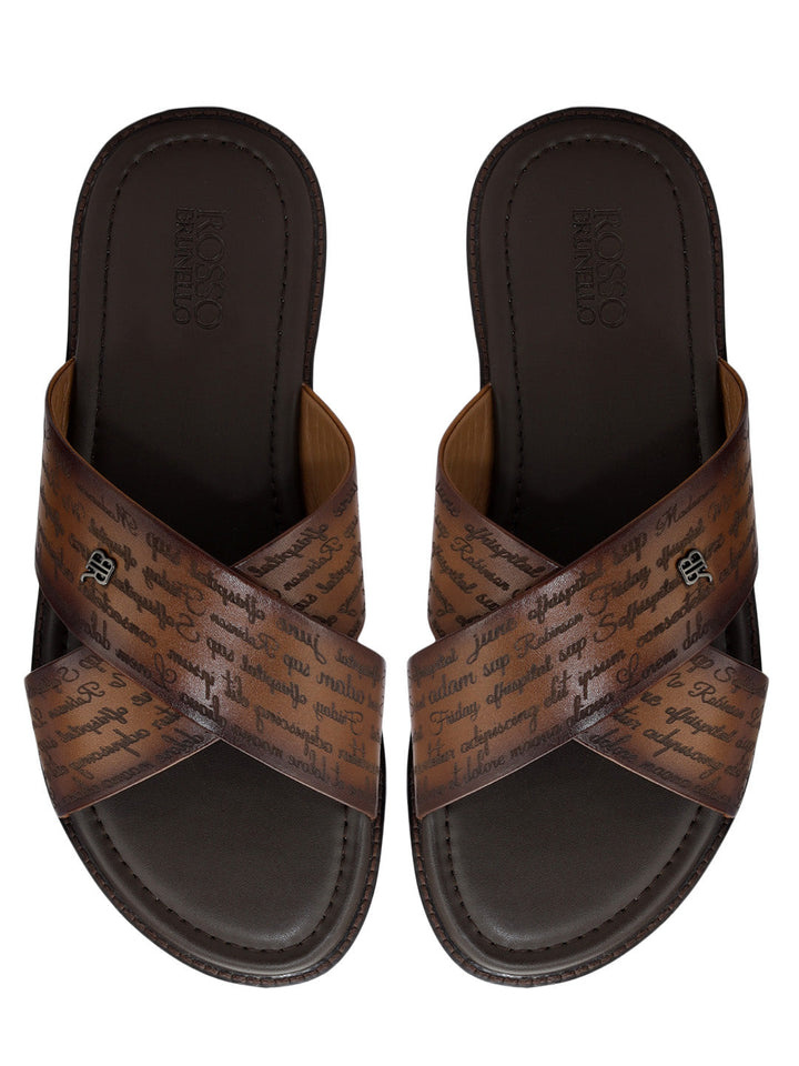 Tan Criss Cross Leather Slippers