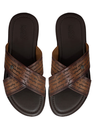 Tan Criss Cross Leather Slippers