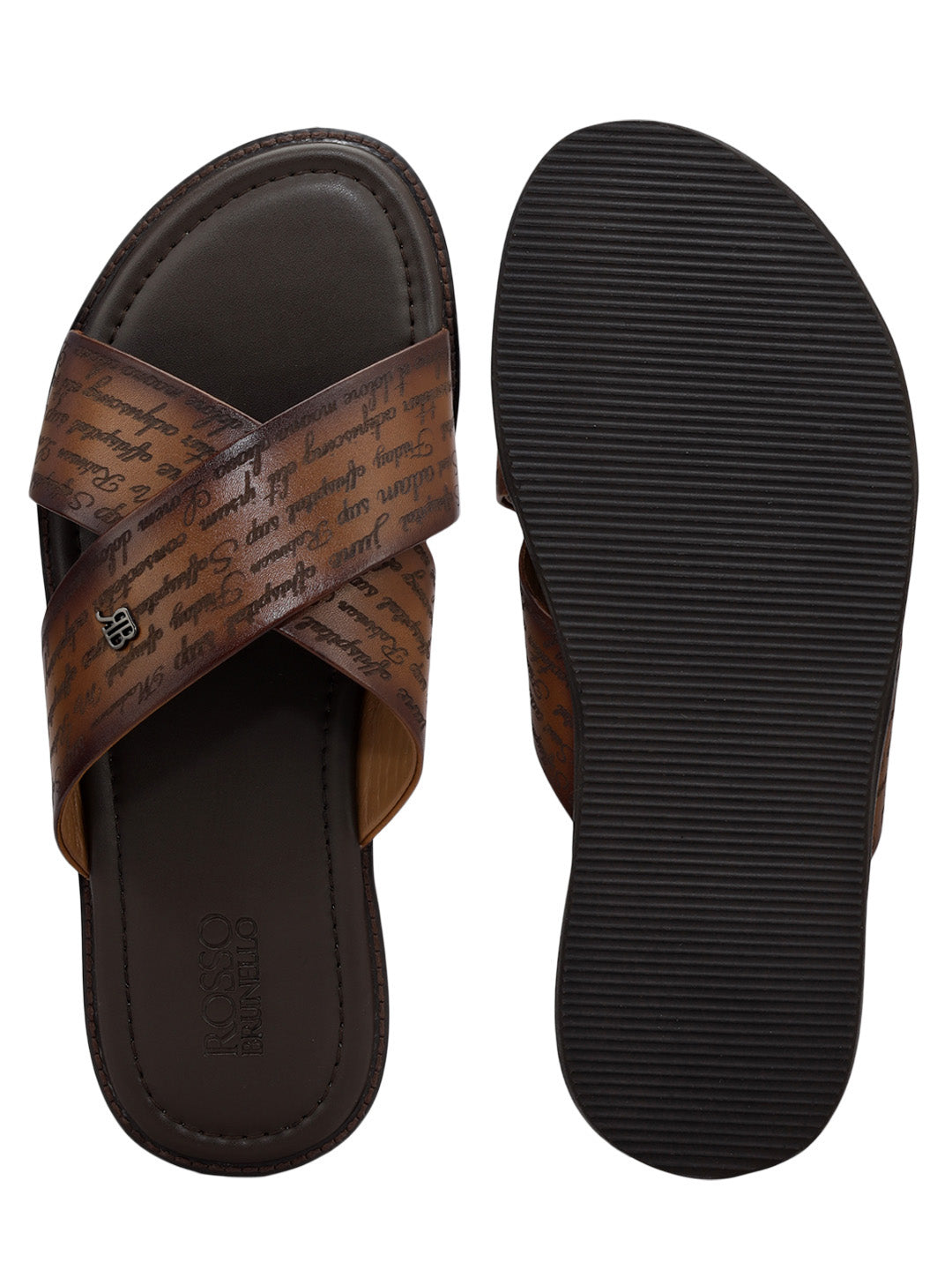 Tan Criss Cross Leather Slippers