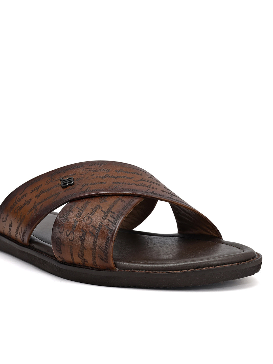 Tan Criss Cross Leather Slippers