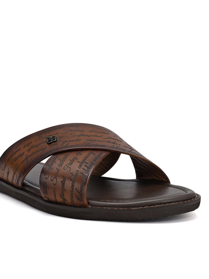 Tan Criss Cross Leather Slippers