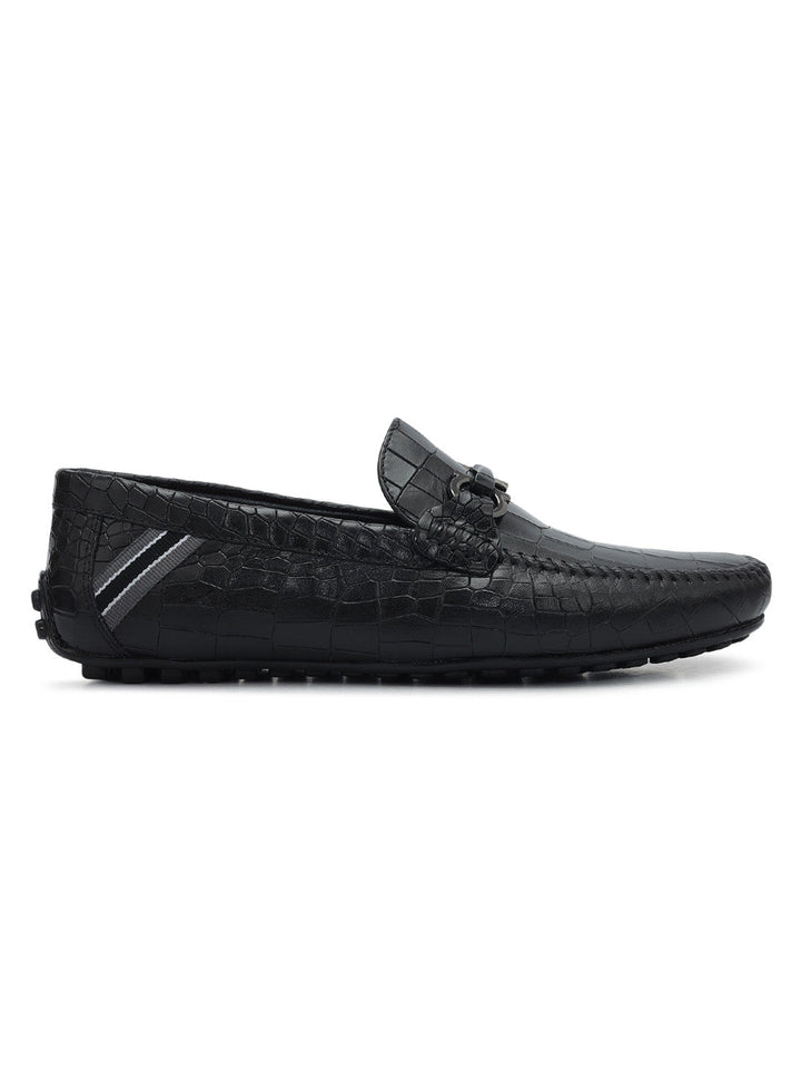 Black Croco Textured Moccasins