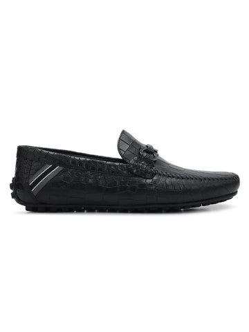 Black Croco Textured Moccasins
