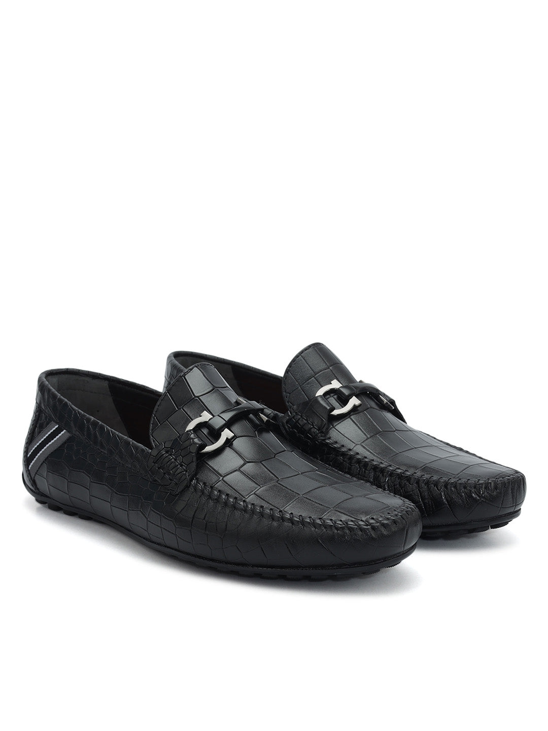 Black Croco Textured Moccasins