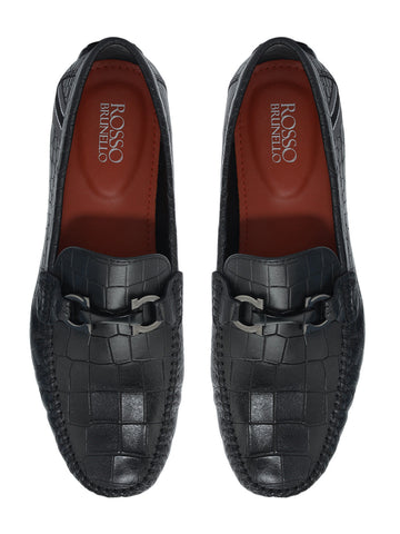 Black Croco Textured Moccasins