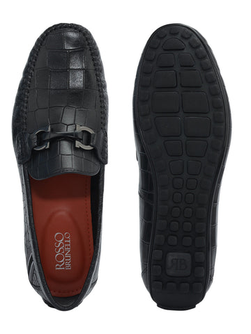 Black Croco Textured Moccasins