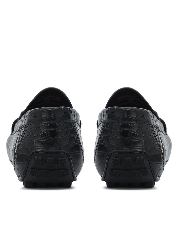 Black Croco Textured Moccasins
