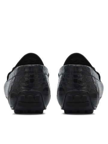 Black Croco Textured Moccasins
