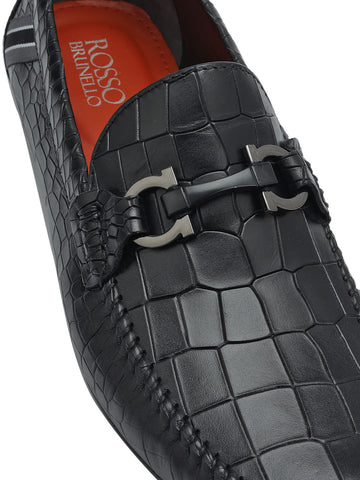 Black Croco Textured Moccasins
