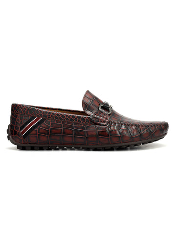 Burgundy Croco Textured Moccasins